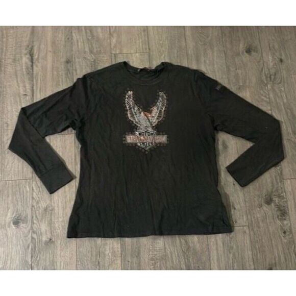 Harley Davidson Studded Distressed‎ Long Sleeve Gray T Shirt 2X NWT - Picture 1 of 8